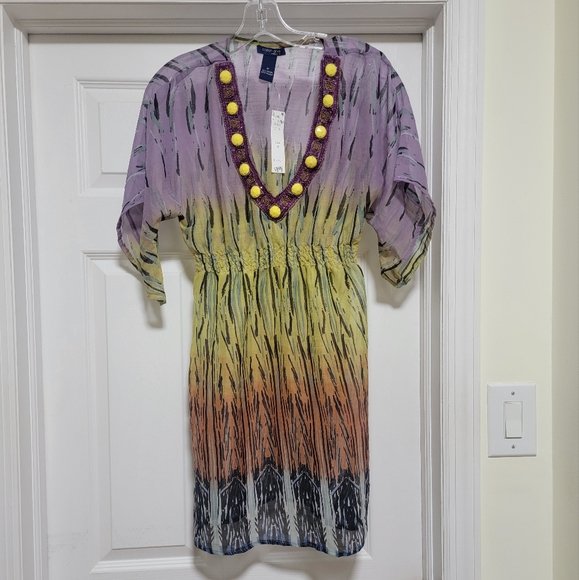 Ocean Drive Clothing Co Beaded n Seq Beachwear Swim Cover Up Tunic Top sz Medium - Picture 1 of 4